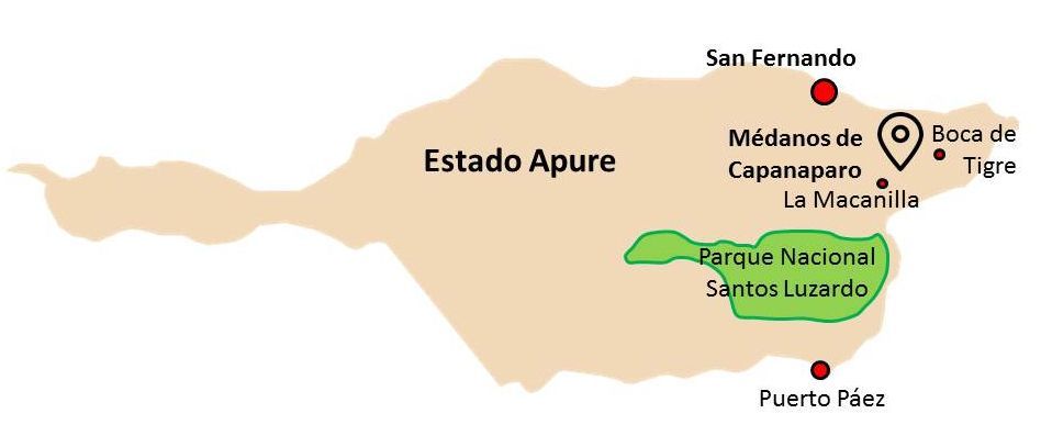 Ubicación de los Médanos de Capanaparo